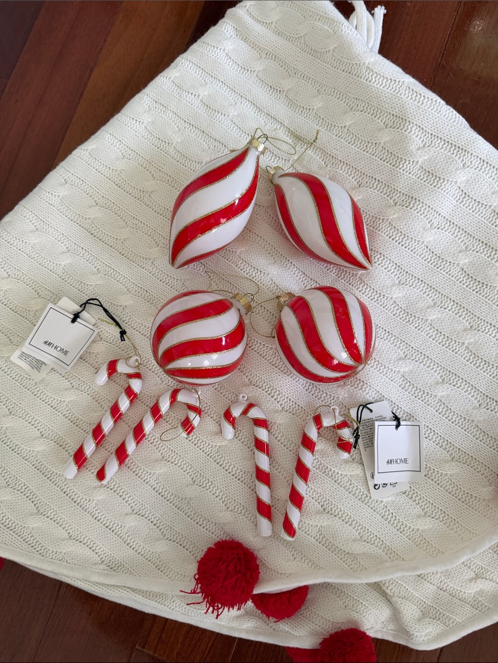 Red & White Striped Holiday Ornament Set